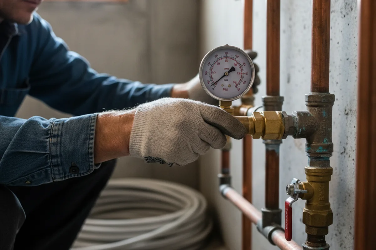 Pressure testing a repaired line during Water Line Repair in Ross